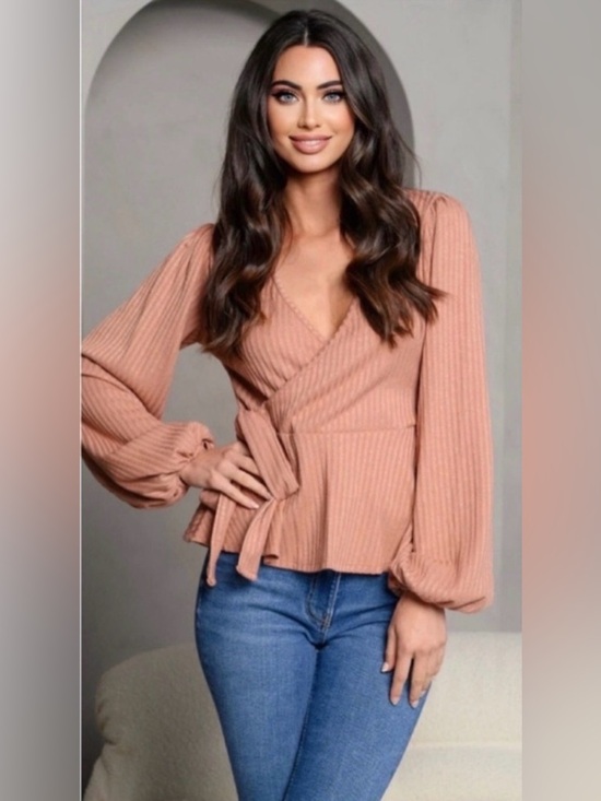 Private Label Tops - 🌷New USA MADE Ribbed Surplice neckline Spring Women's Beautiful Blouse Top🌷